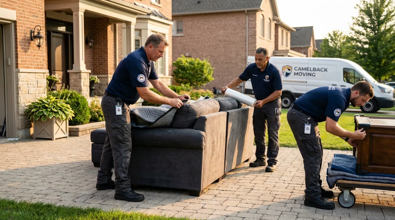 Large estate moving crew wrapping furniture in Carbon Cliff, IL