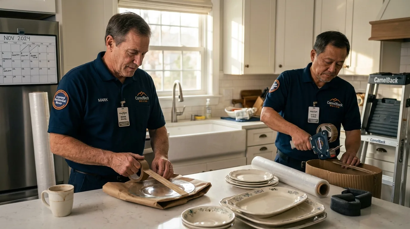 Professional crew packing kitchen dishware in Carbon Cliff, IL